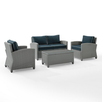 Bradenton 4Pc Outdoor Wicker Conversation Set Navy/Gray - Loveseat, Coffee Table, And 2 Armchairs