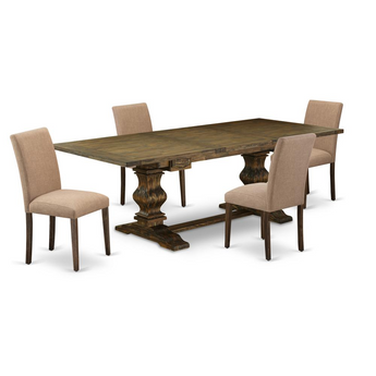 Manhattan 5Pc Dining Table Sets|Wood Dining Table and 4 Linen Parson Chairs