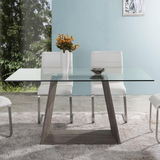 Bravo Contemporary Dining Table In Dark Sonoma Base With Clear Glass