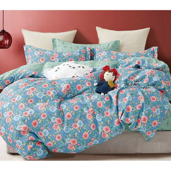 Donau Blue Floral 100% Cotton Reversible 3 Pcs Comforter Set