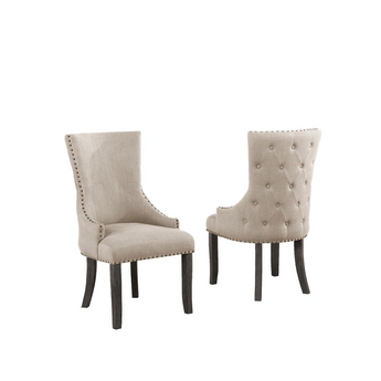 Tufted Dining Side Chair in Beige Linen (Set of 2)