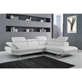 Pandora Sectional, chaise on right when facing, white top grain Italian leather, adjustable headrest