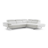 Pandora Sectional, chaise on right when facing, white top grain Italian leather, adjustable headrest