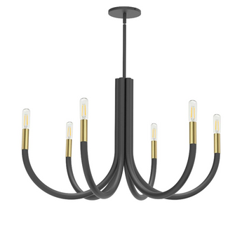 6 Light Incandescent Chandelier, Matte Black and Aged Brass      (WAN-286C-MB-AGB)