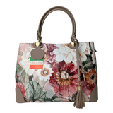 Italian Artisan Maria Womens Spring Floral Printed Leather Handbag Made In Italy