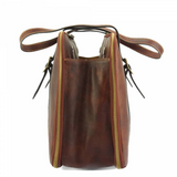 Italian Artisan Lena Womens Luxury Leather Shoulder Tote Handbag In Natural Cowhide Trim Made In Italy