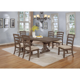 Lexington Rustic Walnut Wood 7pc Dining Set With Extendable Table And Beige Linen Fabric Chairs