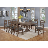 Lexington Rustic Walnut Wood 9pc Dining Set With Extendable Table And Gray Linen Fabric Chairs