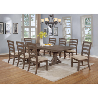 Lexington Rustic Walnut Wood 9pc Dining Set With Extendable Table And Beige Linen Fabric Chairs