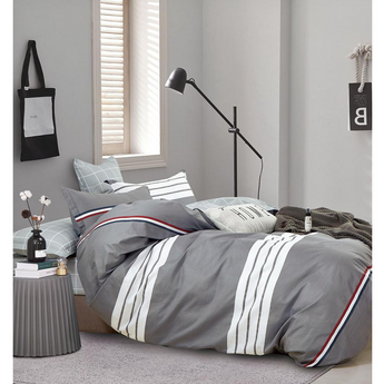 Kevin Gray/White Striped 100% Cotton  Comforter Set King