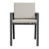 Nofi Outdoor Patio Dining Chair in Charcoal Finish with Taupe Cushions and Teak Wood Accent Arms  - Set of 2
