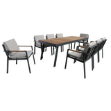 Nofi Outdoor Patio Dining Chair in Charcoal Finish with Taupe Cushions and Teak Wood Accent Arms  - Set of 2