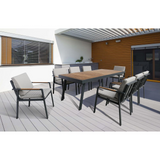 Nofi Outdoor Patio Dining Chair in Charcoal Finish with Taupe Cushions and Teak Wood Accent Arms  - Set of 2