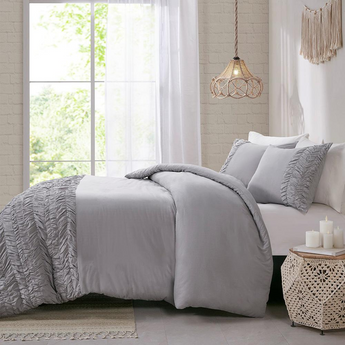 Doreen 100% Cotton Duvet Cover Set in Grey