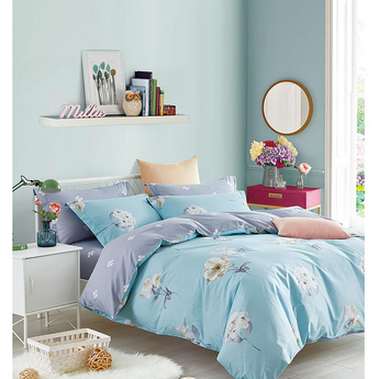 Lillian Blue/Yellow Floral 100% Cotton Reversible Comforter Set King