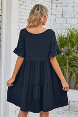 Charlize V-Neck Flounce Sleeve Tiered Dress