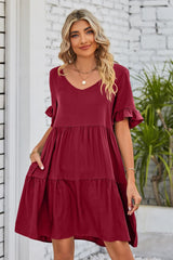 Charlize V-Neck Flounce Sleeve Tiered Dress