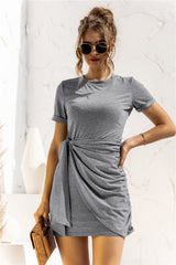 Nova Round Neck Cuffed Sleeve Side Tie Dress