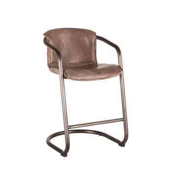 Chiavari Distressed Jet Brown Leather Counter Chairs, Set of 2