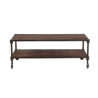 Paxton 48-Inch Reclaimed Teak Coffee Table with Gray Zinc Wheels