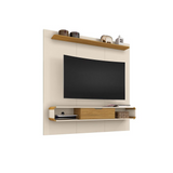Camberly 62.36 Floating Entertainment Center with 3 Shelves and Overhead Décor Shelf in Off White and Cinnamon