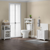 Derby 3-Piece Bathroom Set with Over Toilet Open Storage Shelf, Hamper, and Floor Cabinet