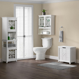 Derby 4-Piece Bathroom Set with Wall Mounted Cabinet, Hamper, Floor Cabinet, and Storage Hutch