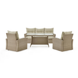 Canaan All-Weather Wicker Outdoor Deep-Seat Dining Set with Sofa, Two Arm Chairs and High Cocktail Table