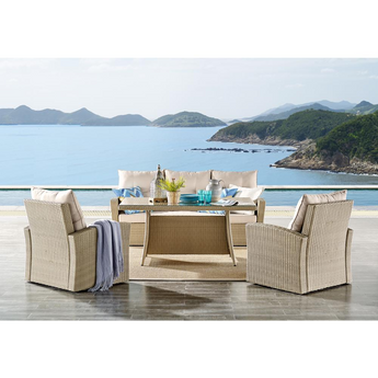 Canaan All-Weather Wicker Outdoor Deep-Seat Dining Set with Sofa, Two Arm Chairs and High Cocktail Table