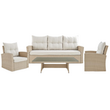 Canaan All-Weather Wicker Outdoor Deep-Seat Dining Set with Sofa, Two Arm Chairs and 57"L Coffee Table