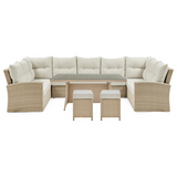 Canaan All-Weather Wicker Outdoor Deep-Seat Dining Sectional Set with Sofa, Loveseat, 26"H Cocktail Table and Two Stools