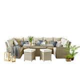 Canaan All-Weather Wicker Outdoor Double-Corner Horseshoe Sectional Sofa and Two Loveseats with 26"H Cocktail Table and Two Stools