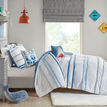 Haisley 100% Cotton  Comforter Set w/ Chenille Trims, Blue