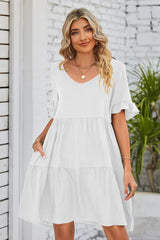 Charlize V-Neck Flounce Sleeve Tiered Dress