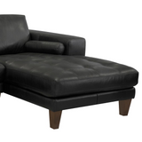 Wynne Contemporary Sectional in Genuine Black Leather with Brown Wood Legs