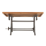 Artezia 62-Inch Reclaimed Teak Wood Drafting Desk with Adjustable Crank