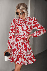 Moxy Floral Tie Neck Belted Puff Sleeve Dress