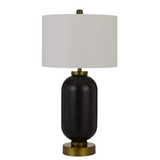 Sycamore Glass Table Lamp With Drum Shade 34" Height Glass Table Lamp in Antique Brass Black Finish
