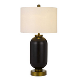 Sycamore Glass Table Lamp With Drum Shade 34" Height Glass Table Lamp in Antique Brass Black Finish