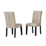 Classic Beige Linen Tufted Side Chairs with Nailhead, set of 2