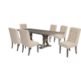 Oxford 9Pc Dining Set - Dining Table with Two 16" Leaf and Upholstered Chairs with Tufted Buttons - Beige
