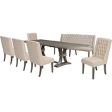 Oxford 7Pc Dining Set - Extendable Dining Table W/Two 16" Leafs, Upholstered Chairs W/Tufted Buttons/Bench, Beige
