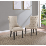 Tufted Dining Side Chair in Beige Linen (Set of 2)