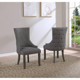 Tufted Dining Side Chair in Dark Grey Linen (Set of 2)