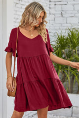 Charlize V-Neck Flounce Sleeve Tiered Dress