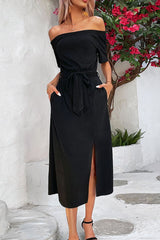 Monroe Tie-Waist Off-Shoulder Split Dress