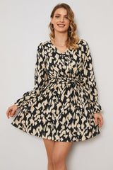 Helena Animal Print Surplice Neck Long Flounce Sleeve Dress