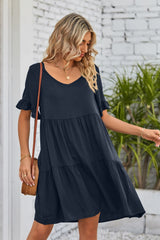 Charlize V-Neck Flounce Sleeve Tiered Dress