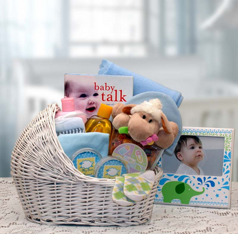 Welcome Baby Bassinet New Baby Basket-Blue - baby bath set -  baby boy gift basket - new baby gift basket - baby gift baskets - baby shower gifts