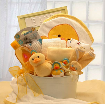 Bath Time Baby New Baby Basket-Yellow - baby bath set -  new baby gift basket - baby gift baskets - baby shower gifts